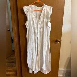 Anthropologie White Long Ruffled Tunic Maxi Dress Linen Blend Size Medium